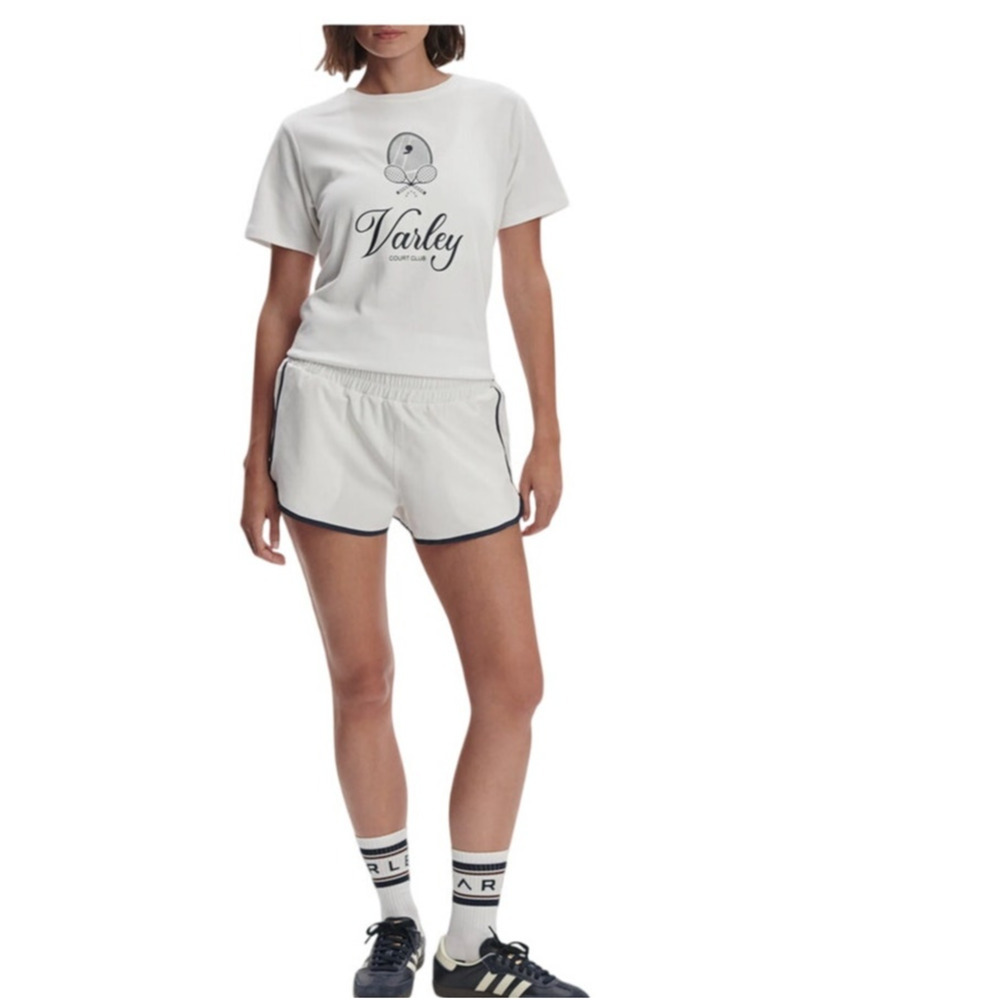 NWT Varley Arlington 2 inch running shorts white navy size small